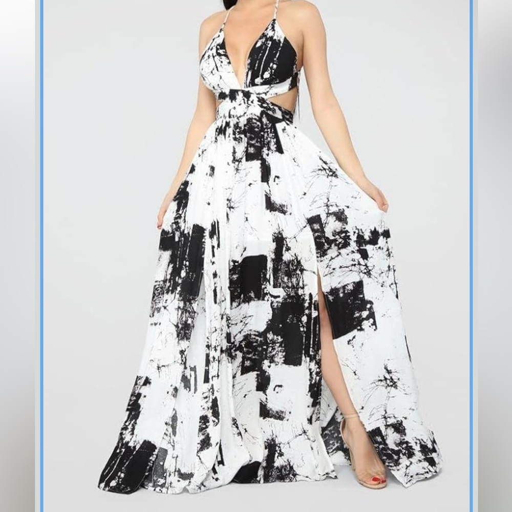 Maxi Chic Black and White High Low Dress